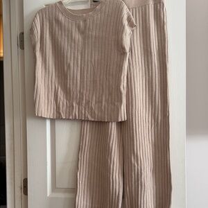 Sincerely Jules Ribbed Two-Piece Set in Beige